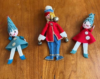 Vintage handgemaakte vilten elfenornamenten, kerstdecor jaren 1950, set van 3