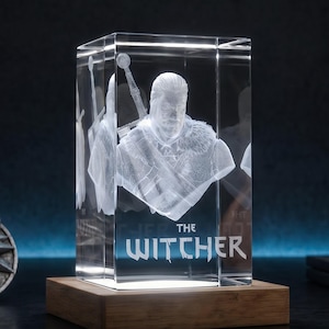 Geralt di Rivia - Lampada di cristallo K9 di The Witcher, incisione laser 3D, base in vero legno con LED