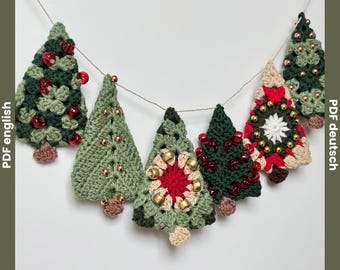Beaded Crochet Christmas Tree Pattern, Christmas Ornament Crochet Pattern, Christmas Tree Garland, Christmas Gift Tag, Granny Square Tree