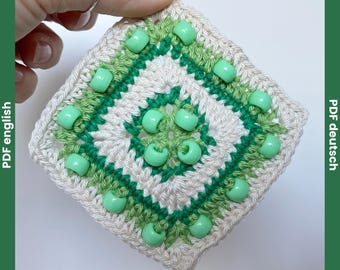 Geometric Granny Square Crochet Pattern with Beads | Modern Grandma Square Pattern | Beaded Crochet Fidget Square | Textured Crochet Motif