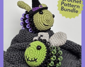 Beaded Crochet Fidget Pattern Bundle Halloween Bees, Crochet Fidgets Toy, 2in1 Crochet Pattern Halloween Beaded Fidget Pattern Amigurumi Bee