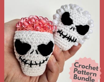 Beaded Crochet Fidget Pattern Halloween Skulls, Crochet Fidgets Toy, 2in1 Crochet Pattern Bundle, Beaded Fidget Pattern Amigurumi Skull