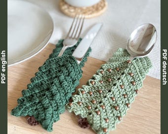 Christmas Tree Custom Cutlery Holder Crochet Pattern, Holiday Table Decor, Christmas Dinner Table Decoration Ideas, Table Sleeve Pattern