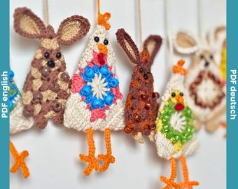 Easter Chick Bunny Garland Crochet Pattern, Easter Tree Ornament Crochet Tutorial, Easter Rabbit Garland, Easy Granny Square Spring Decor