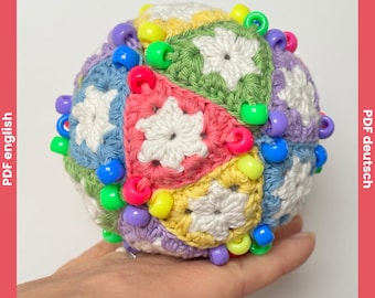 Beaded Crochet Fidget Stress ball Pattern, Crochet Pattern Icosahedron + Beads, Colorful Crochet Fidget Pattern, Amigurumi Ball Fidget Toy