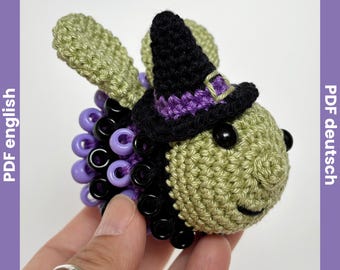 Crochet Fidget Pattern Beaded Halloween Witch Bee, Crochet Fidgets Toy Pattern, Halloween Bee Amigurumi Pattern, Beaded Fidget Crochet Witch