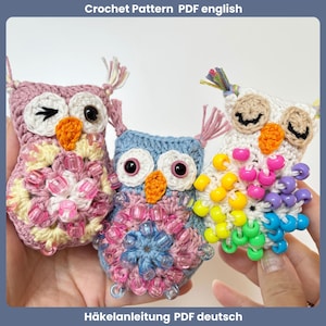 Beaded Crochet Fidget Owl Pattern, Beaded Fidget Toy Amigurumi Owl, Granny Square African Flower Owl, Spring Decor, Crochet Fidget Pattern