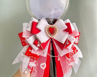 Lightstick Ribbon Bow , Red & White , Kpop Decoration, Bow Tie, Keychain Bag Charm, Handmade Concert Accessory