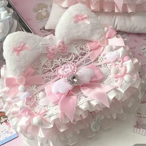Plave Bamby Eunho förvaringslåda för fotokort, rosa handgjord kortlekslåda, bandrosettlåda, izna spetskortförvaringslåda, mångsidig förvaringslåda