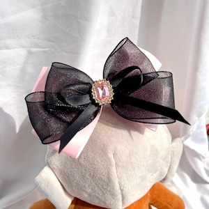 Hair bow - Pink&Black, Jirai Kei Bow Hair Clip Fairy Kei Decora, Romantic Victorian Pastelgoth Goth Princess Fashion Lolita Harajuku Kawaii