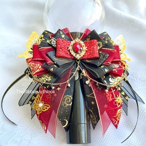 Lightstick Ribbon Bow Red & Black , Custom Kpop Concert Fan LightStick Accessories, Handmade Ribbon Bow, Bow for all lightstick K-pop