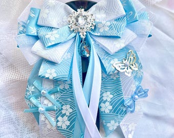 Lazo de cinta luminosa azul, decoración Kpop, pajarita, llavero, accesorio para conciertos hecho a mano, decoración de ItaBag de anime