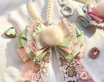 Lazo luminoso hecho a mano, verde, accesorio para bolso, llavero ItaBag, pajarita, llavero con dije para bolso