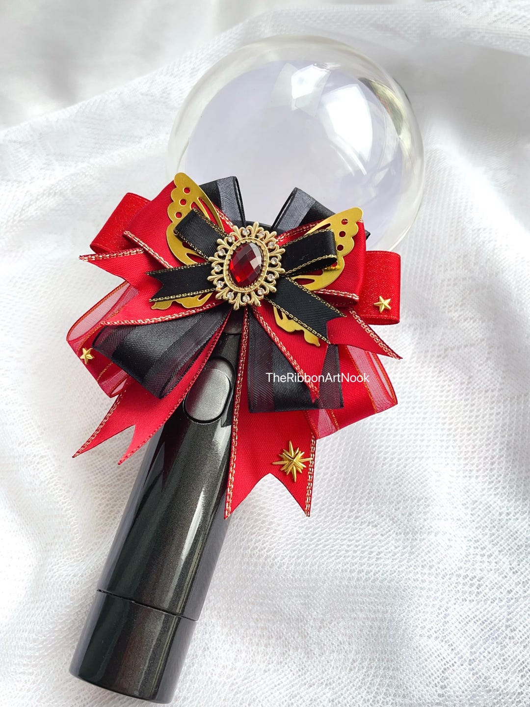 Concert Hand Ribbon Handmade Light Stick Ribbon Bow, Black & Red , Mini Bow, K-pop Concert ...