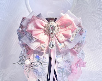 Lazo de cinta luminosa rosa, decoración Kpop, pajarita, llavero, accesorio para conciertos hecho a mano, decoración de ItaBag de anime