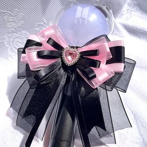 Fiocco di nastro per bastoncino luminoso, fiocco nero rosa, accessorio per bastoncino luminoso fatto a mano, accessorio Itabag, accessorio per concerti, fiocco per tutti i bastoncini luminosi K-pop