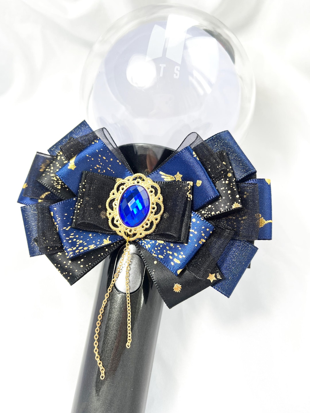 Concert Hand Ribbon Handmade Light Stick Ribbon Bow, Blue & Black, K-pop Concert Accessory ...