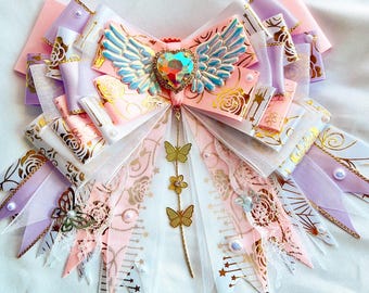 Handmade Seventeen Light Stick Ribbon Bow, Purple & Pink, Bag Charm Accessory, K-Pop Concert Accessory