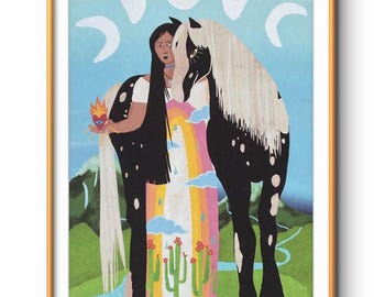 Heart Of My Own - Kunstdruck Mexiko Natur Pferd feminin heiliges Poster Illustration spirituelle Kunst Erde Herz Flamme Ex Voto Geschenk Poster