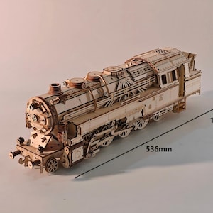 Bouwpakket voor een houten stoomlocomotief | SVG DXF AI | Model van 3 mm multiplex | Lasergesneden bouwtekeningen | Digitale download