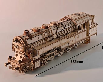 Kit de maquette de locomotive à vapeur en bois | Fichiers SVG, DXF et AI | Maquette en contreplaqué de 3 mm | Plans découpés au laser | Téléchargement numérique