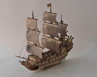 Laser Cut Sailing Ship Model | Pirate Galleon 3D Wooden Puzzle (SVG DXF Files)