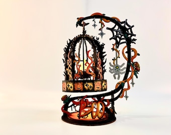 Lanterne d'Halloween fichier découpé au laser SVG : citrouille hantée, toile d'araignée (téléchargement numérique)