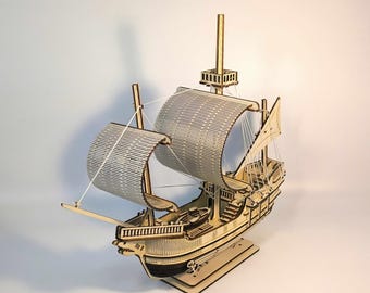 Maquette de bateau en bois découpée au laser, kit d'assemblage en contreplaqué de 3 mm (fichiers numériques)