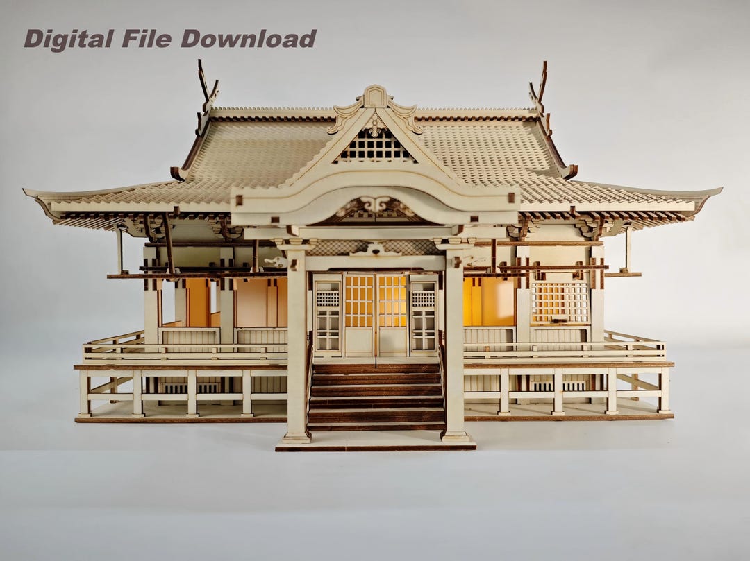 Laser Cut Japanese Shrine Model: 3D Puzzle, SVG DXF AI Files