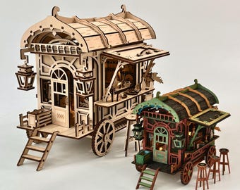 Modèle de taverne Wagon découpé au laser | Modèle en bois à monter soi-même en contreplaqué de 3 mm | Téléchargement numérique SVG DxF AI PDF
