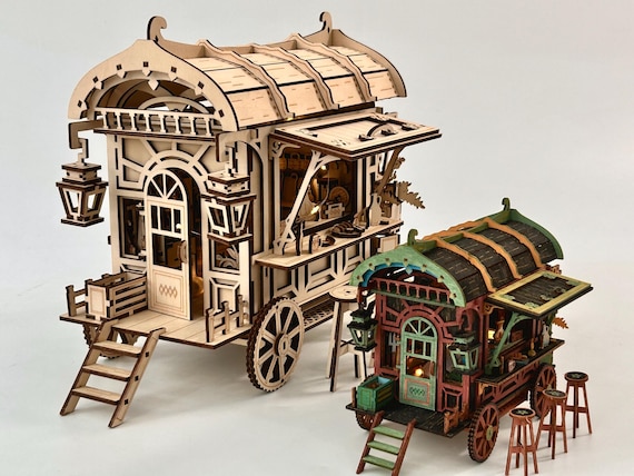 DiY Laser-cut Wagon Tavern Model | 3mm Plywood DIY Wooden Model | Svg DxF AI PDF Digital Download