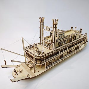 Lasergesneden stoombootmodelkit: vintage schip, DIY SVG DXF AI-bestanden (digitale download)