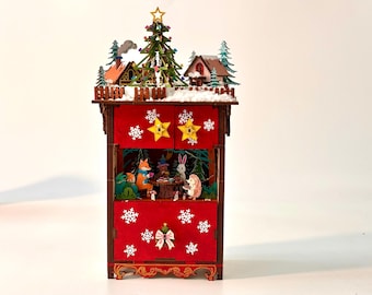 Christmas Scene Tower Laser Cut Files | 3mm Wood Holiday Decoration (SVG DXF)