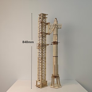 Modelo 3D de cohete y torre de lanzamiento de nave espacial: corte láser / SVG / DXF / AI / Descarga digital / Archivo cortado con láser