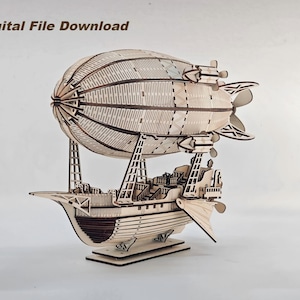 DIY Steampunk-luchtschip| Lasergesneden bestand - 3 mm multiplex vliegend scheepsmodel,|Blimp zeppelin houten puzzel,|SVG |DXF|AI| Alleen digitale download