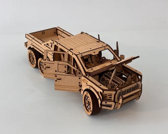 Maquette de camionnette en bois découpée au laser | Fichiers contreplaqué 3 mm (SVG, DXF, PDF) (téléchargement numérique)