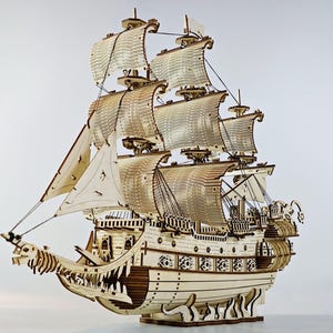 Laser Cut Ghost Ship Wooden Model, Halloween DIY Kit (Digital Files)