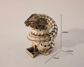 Fichier de découpe laser tour de dés serpent dragon enroulé | Rouleau de dés RPG en contreplaqué (téléchargement numérique)