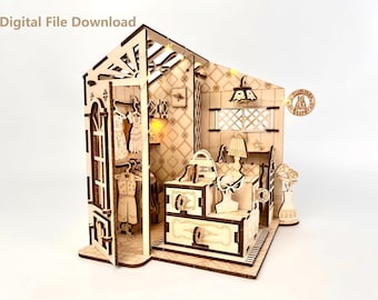 DIY Laser Cut Mini Clothing Store Cottage  ｜DIY Wooden Model｜Laser Cut File|Svg-Dxf-AI|Wooden models|home ornament|Digital File Download