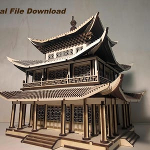Modelo de pagode de madeira cortado a laser - Kit de arquitetura de quebra-cabeça 3D, arquivo cortado a laser, SVG-DXF-AI, modelos de madeira, enfeite para casa, somente download digital