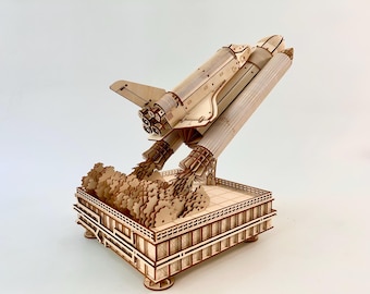 Fichiers de découpe laser pour le lancement de la navette spatiale | Maquette du décollage de la navette | Téléchargement numérique SVG, DXF, AI et PDF