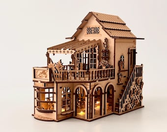 Kit diorama Coffee Shop découpé au laser | Bâtiment miniature en contreplaqué de 3 mm (téléchargement numérique)