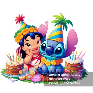 Stitch PNG, Lilo Stitch birthday hat PNG, Lilo PNG transparent, Cute Stitch Clipart, Stitch birthday, Good quality, instant download
