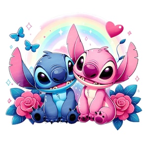 Stitch and Angel clipart, Stitch and Angel png, 300 dpi, transparent design, instant download