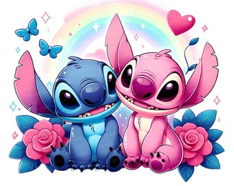 Stitch and Angel clipart, Stitch and Angel png, 300 dpi, transparent design, instant download
