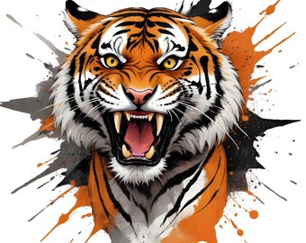 Watercolor Tiger PNG | DTG Printing | Instant download | 300 DPI | T-shirt Sublimation,                          Transparent png,