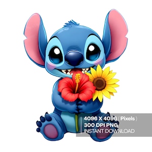 Cute Clipart Stitch, Kawaii Cartoon Image, 300 DPI, Digital design PNG file for sublimation, High Resolution, Instant Digital PNG Download