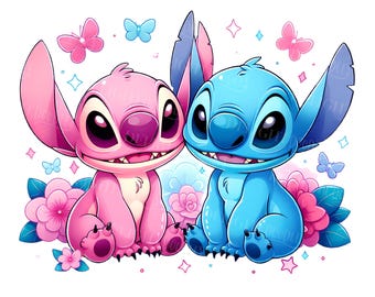 Stitch and Angel clipart, Stitch and Angel png, 300 DPI, transparent design, instant download