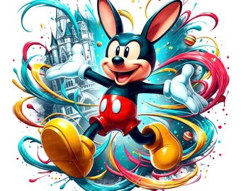 Mickey Mause Splash and Watercolor Png  | 300 DPI |  Cartoon Characters Png | High Resolution Watercolor Design Png | Tshirt Design Png