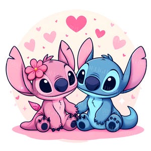 Stitch and Angel Clipart, Stitch and Angel png, 300 DPI, Transparent design, Instant Download